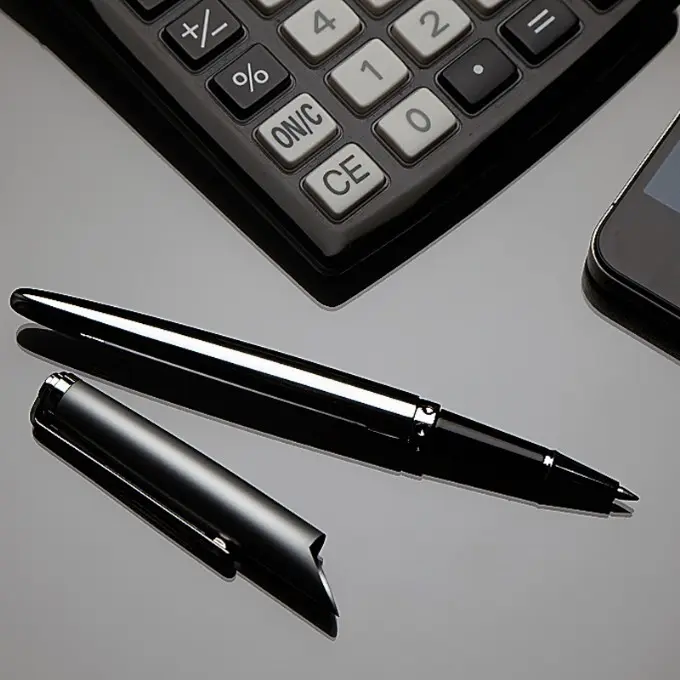 Calcolatrice e penna